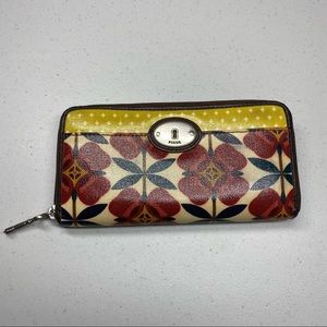 Fossil Keyper Wallet Floral Zip Patent Leather